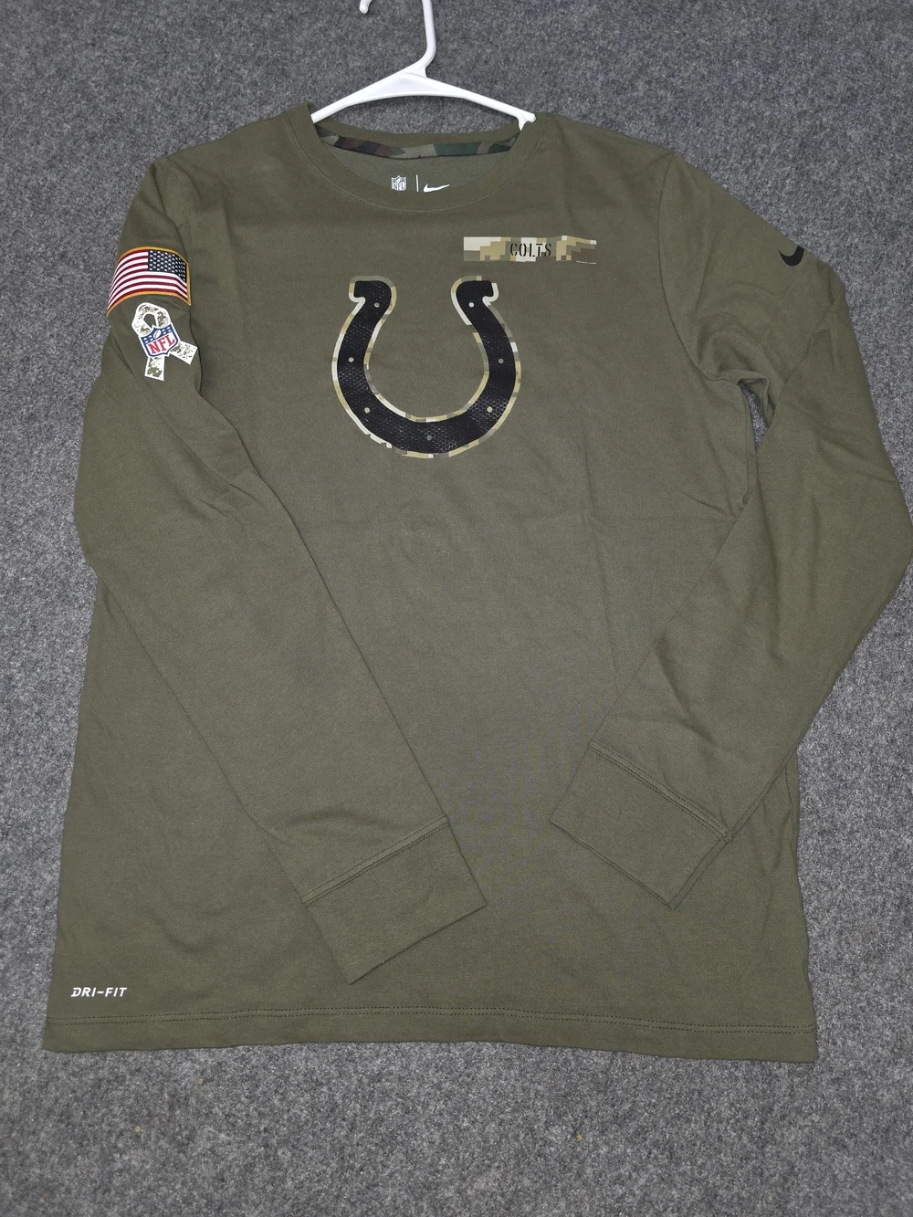 Nike NFL Olive Green Colts Long Sleeve Dri-FIT Shirt
